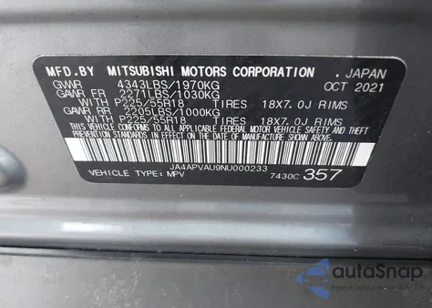 2022 Mitsubishi Outlander Sport 2.0 Se 2Wd/2.0 Se Special Edition 2Wd from USA, damaged, VIN JA4APVAU9NU000233